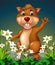 Brown Beaver On The Top of Rocks And White Ivy Flower Cartoon