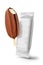 Brown bitten chocolate popsicle and clean package isolated. Ice cream mock-up