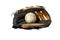 Brown and black leather baseball and softball glove with two softballs