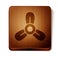 Brown Boat propeller, turbine icon isolated on white background. Wooden square button. Vector