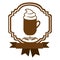 brown border heraldic decorative ribbon with mug of cappuccino with cream