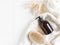 Brown bottle mockup for bathing products in bathroom