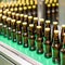 Brown bottles on conveyor belt in industrial factory. AI Image