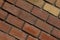 Brown brick wall sloping row stone part of the facade of the house close-up base of urban grunge base design