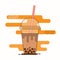 Brown bubble milk tea ads with delicious tapioca black pearls. Cute bubble tea kawaii smiled character. Taiwanese famous