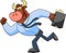 Brown Bull Businessman Cartoon Character Running To Work With Briefcase