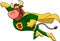 Brown Bull Super Hero Cartoon Character Flying To The Rescue