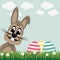 Brown bunny side colorful eggs daisy meadow