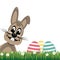 Brown bunny side colorful eggs daisy meadow isolated