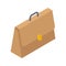 Brown business briefcase with handle for paper document storage carrying isometric vector