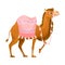 Brown Camel as Even-toed Ungulate Desert Animal with Saddle Walking Vector Illustration