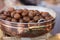 Brown Candied Chestnuts inside Copper Bowl: Food Theme