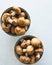 Brown cap mushrooms in bowls close up
