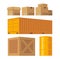 Brown carton packaging box, pallet, yellow container