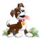 Brown cartoon dog, with a collar stuck out his tongue, object on a white background