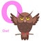 Brown Cartoon Owl on Character O Educational Card