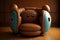 Brown, cartoon style, padded armchair
