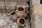 Brown ceramic stacked garden pots