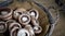 Brown Champignons in Basket With Jute