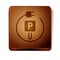 Brown Charging parking electric car icon isolated on white background. Wooden square button. Vector