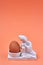 Brown chicken egg on a decorative stand.