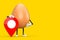 Brown Chicken Egg Person Character Mascot with Red Map Pointer Target Pin. 3d Rendering