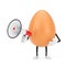 Brown Chicken Egg Person Character Mascot with Red Retro Megaphone. 3d Rendering