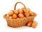 Brown chicken eggs in basket