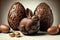 Brown chocolate eggs and chocolate easter bunny, ai generative