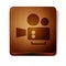Brown Cinema camera icon isolated on white background. Video camera. Movie sign. Film projector. Wooden square button