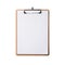 Brown clipboard with clip at the top for papers. Single clipboard, writing board with papers. Realistic, photography