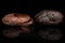 Brown cocoa bean isolated on black glass