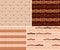 Brown coffee cups - vector seamless patterns with coffee beans and cups