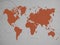 Brown color world map on concrete wall background