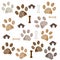 Brown colored paw print with bone and dog hut