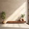 Brown concrete stucco wall and pot with plant, interior background of living room 3d rendering
