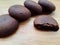 brown cookies isolated on green background