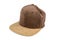 Brown corrugated snapback cap, flat brim