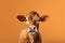 Brown Cow or bullock farm portrait looking at camera isolated on clear png background, funny moment, Farmland animals concept,