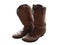 Brown cowboy leather boots.