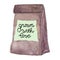 Brown craft paper bag with grown with love badge.