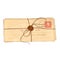 Brown craft vintage letters and envelopes with stamp, wax seal, wafer, line yarn, line yarn, cord