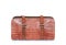 Brown crocodile leatherette handbag for woman or man on white