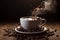 brown cup drink aroma breakfast bean espresso mug cafe morning. Generative AI.