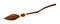 Brown curved wooden witch broom tied with yellow ribbons