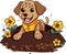 Brown Cute Pet Dog Digging The Hole In Dirt In The Garden, Animal Emotion Cartoon Vector
