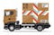 Brown delivery truck with big cardboard box