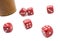 Brown Dice Cup And Six Red Dices In A White Box