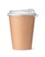 Brown disposable paper coffee cup with transparent plastic lid