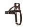 Brown dog harness isolated on white background. It is made of leather. It is designed for medium and large breeds. For dog